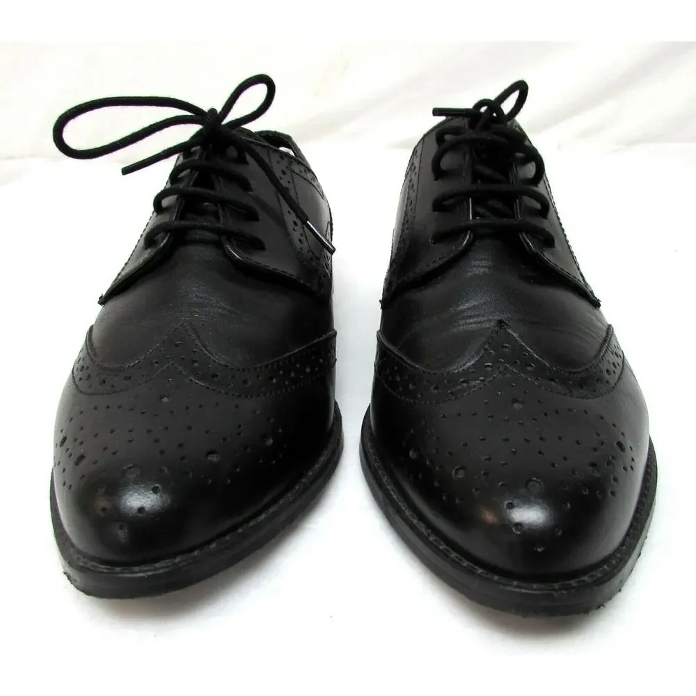 ASOS men's size 8.5 M black leather wingtip oxfords shoes wing tip dress